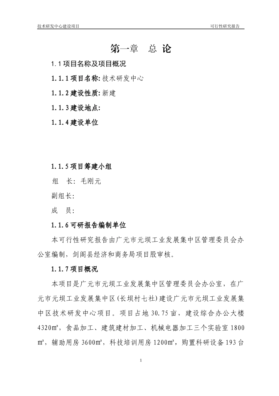 技术研发中心建设项目可行性研究报告_第1页