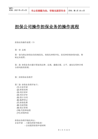 担保公司操作担保业务的操作流程