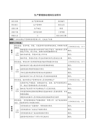 生产管理部经理岗位说明书