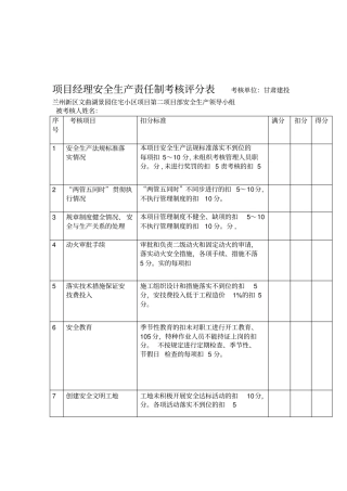 安全生产责任制考核评分表