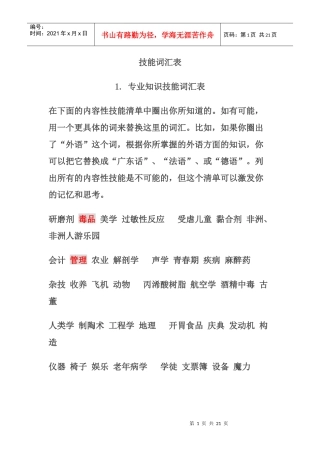 技能词汇表 价值观 可迁移技能 如何发现自己的优势