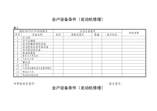 业户设备条件(发动机修理)