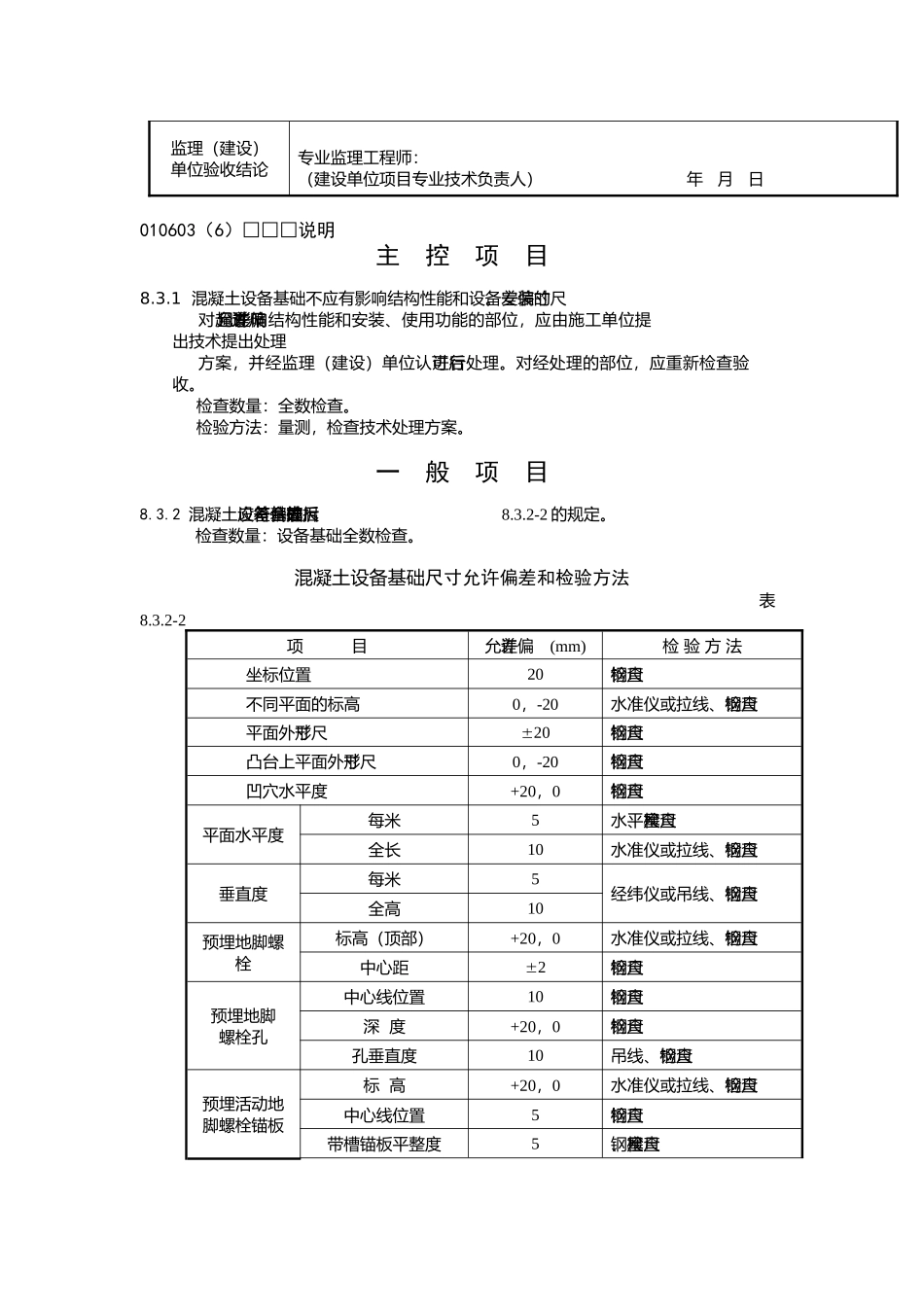 混凝土设备基础尺寸偏差检验批质量验收记录_第2页