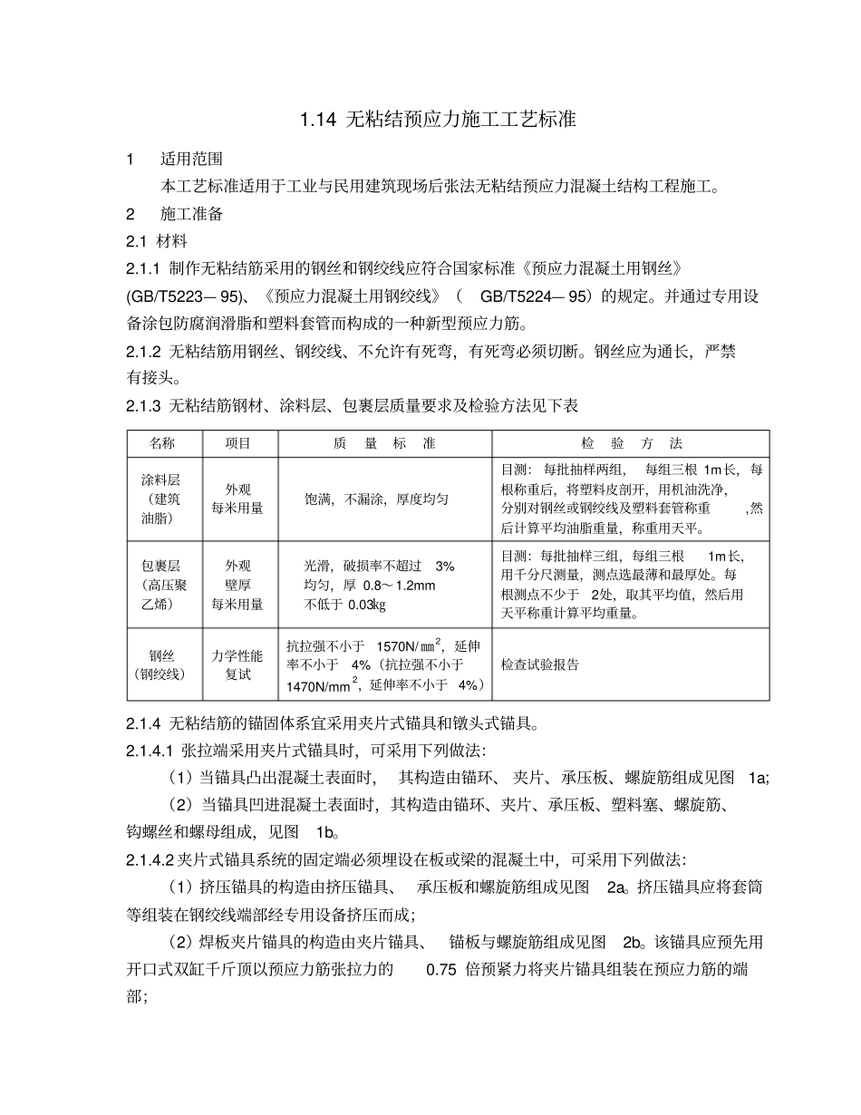 1.14无粘结后张法预应力砼施工工艺_第1页