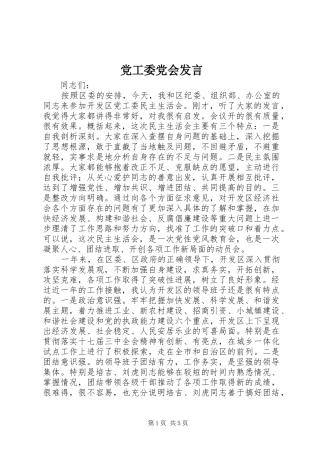 党工委党会发言稿