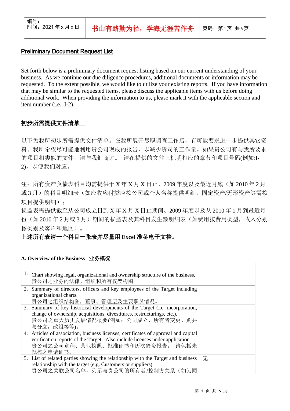 投资并购--财务税务资料清单_第1页