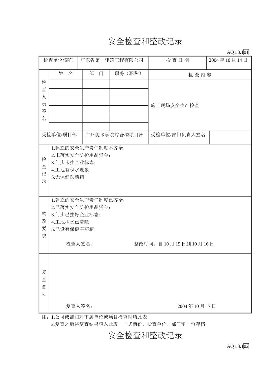 安全检查和整改记录(8页)_第1页