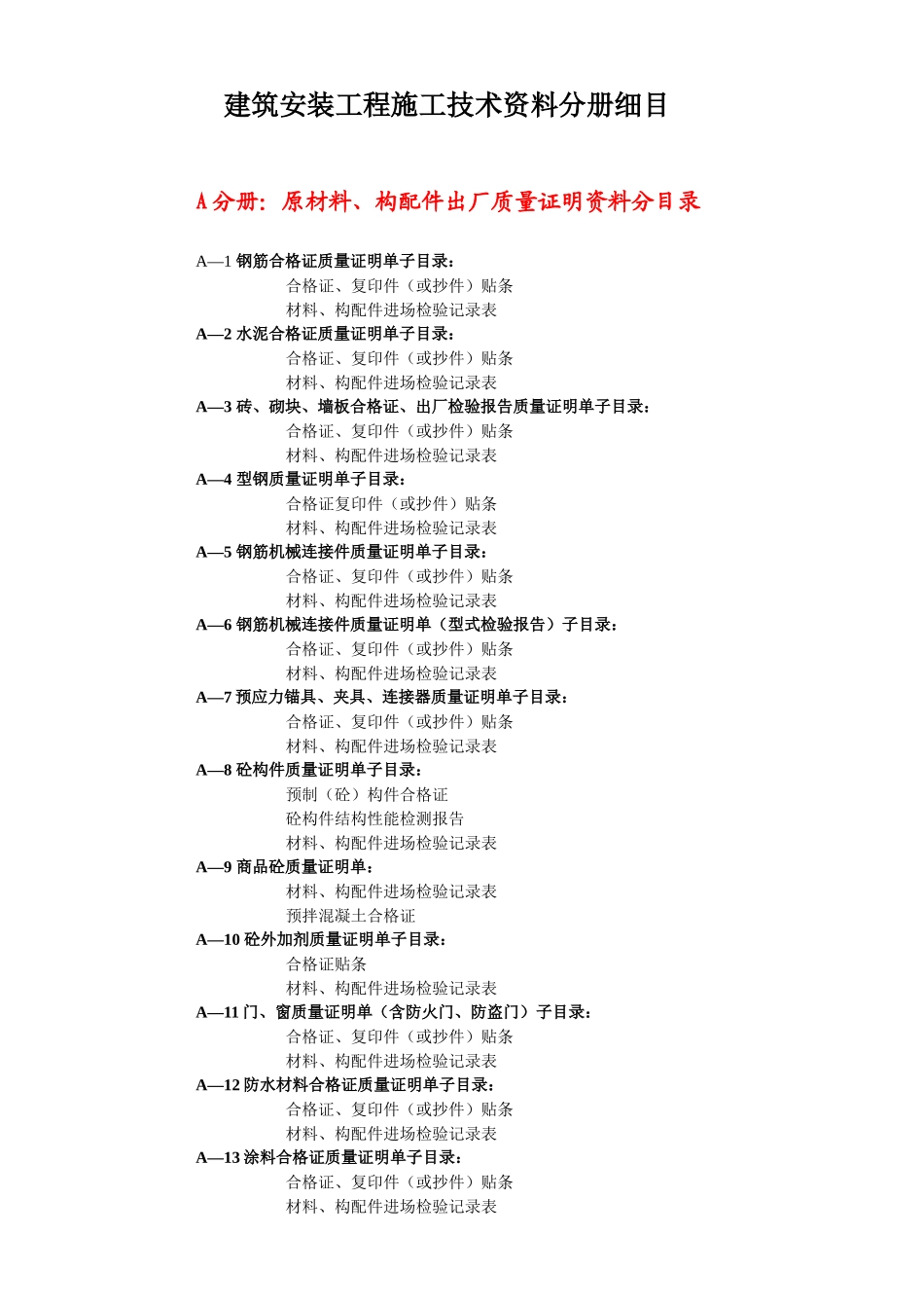 建筑安装工程施工技术资料分册细目为：_第1页