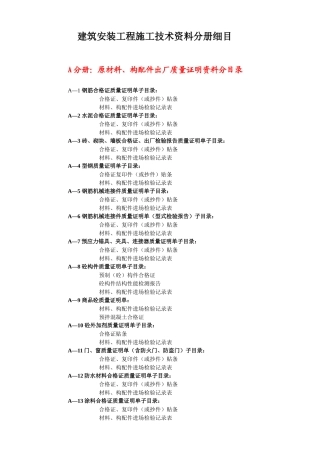 建筑安装工程施工技术资料分册细目为：