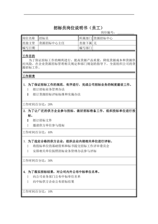 招标员岗位说明书