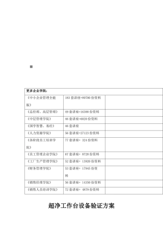 超净工作台设备验证方案介绍