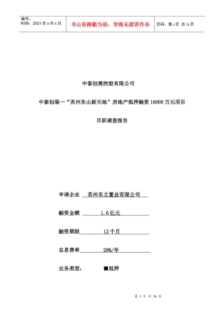 房地产抵押融资项目尽职调查报告