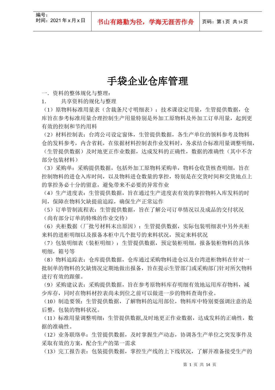 手袋企业仓库管理(1)_第1页