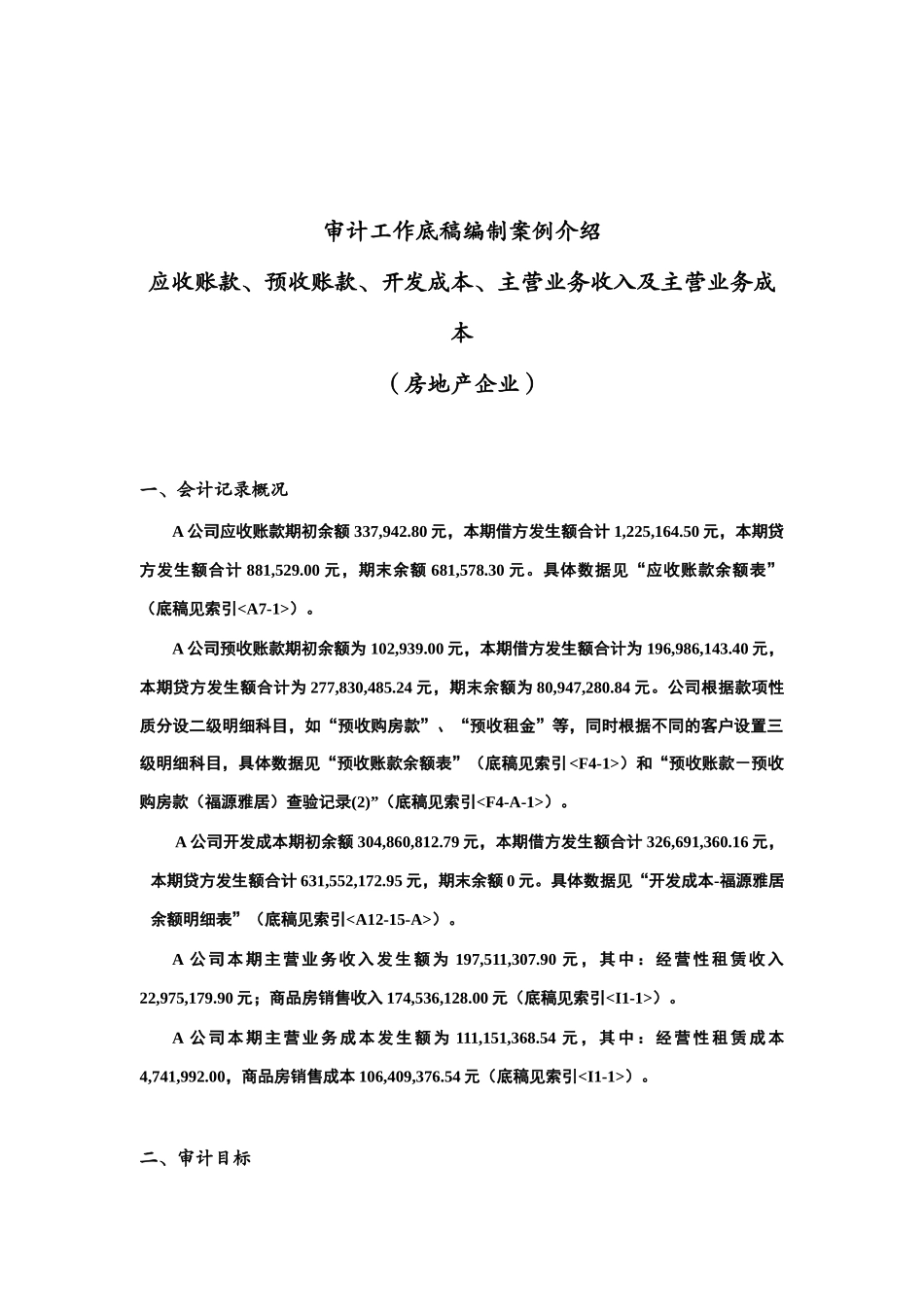 房地产企业审计工作底稿编制案例分析_第1页