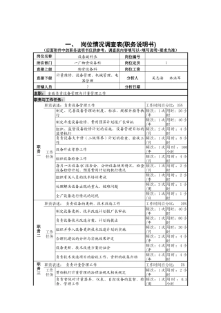 设备副科长岗位说明书