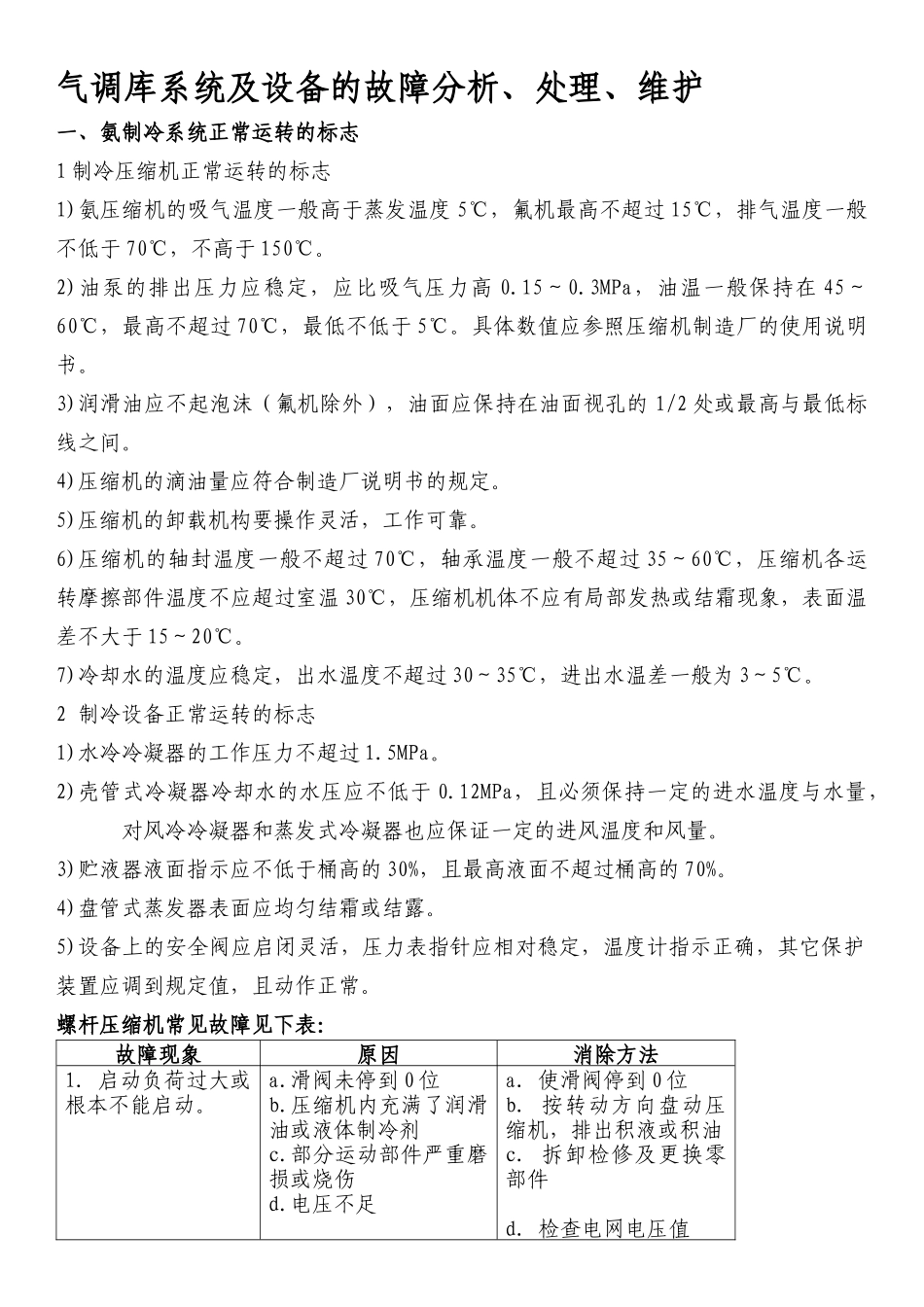 氨制冷系统及设备的故障分析_第1页