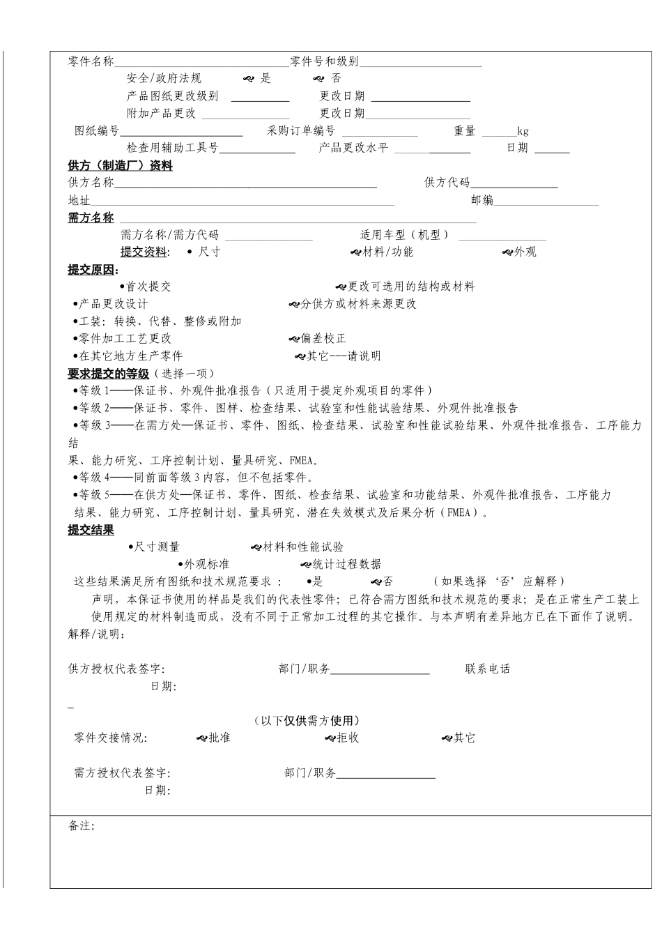 东风股份有限公司的PPAP提交表格_第2页
