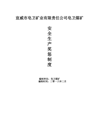 某某矿业有限责任公司皂卫煤矿安全生产奖惩制度