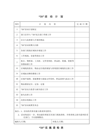 “5S”活动计划