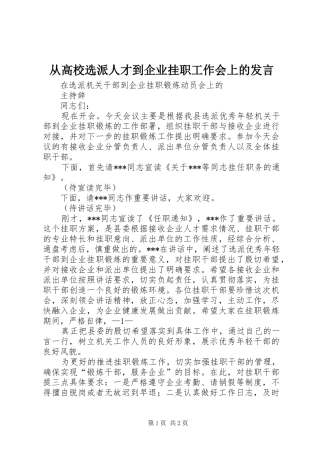 从高校选派人才到企业挂职工作会上的发言稿(5)