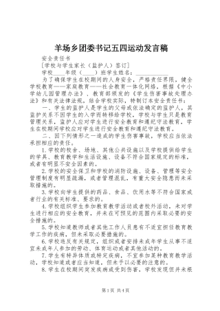 羊场乡团委书记五四运动发言稿范文