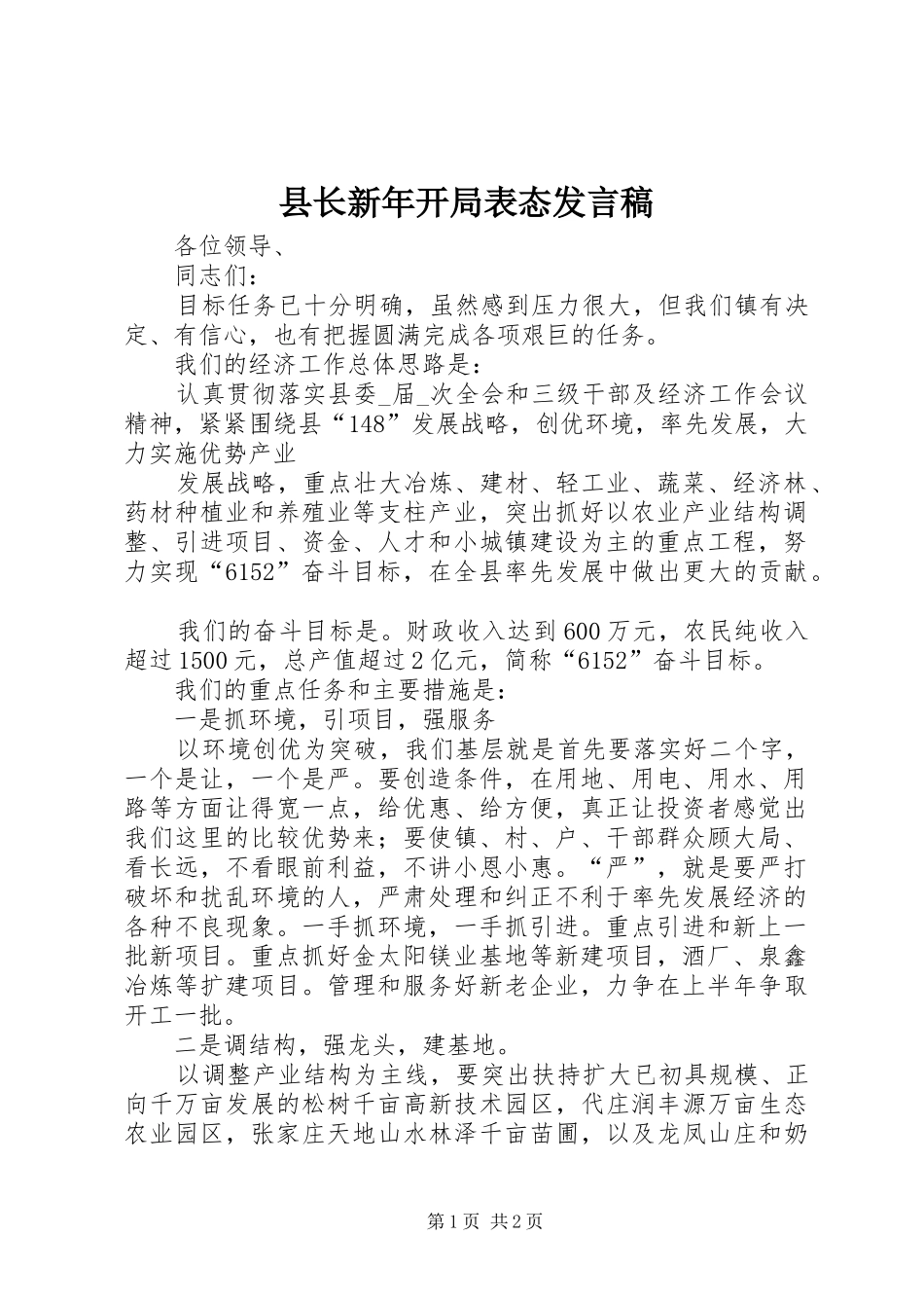 县长新年开局表态发言_第1页
