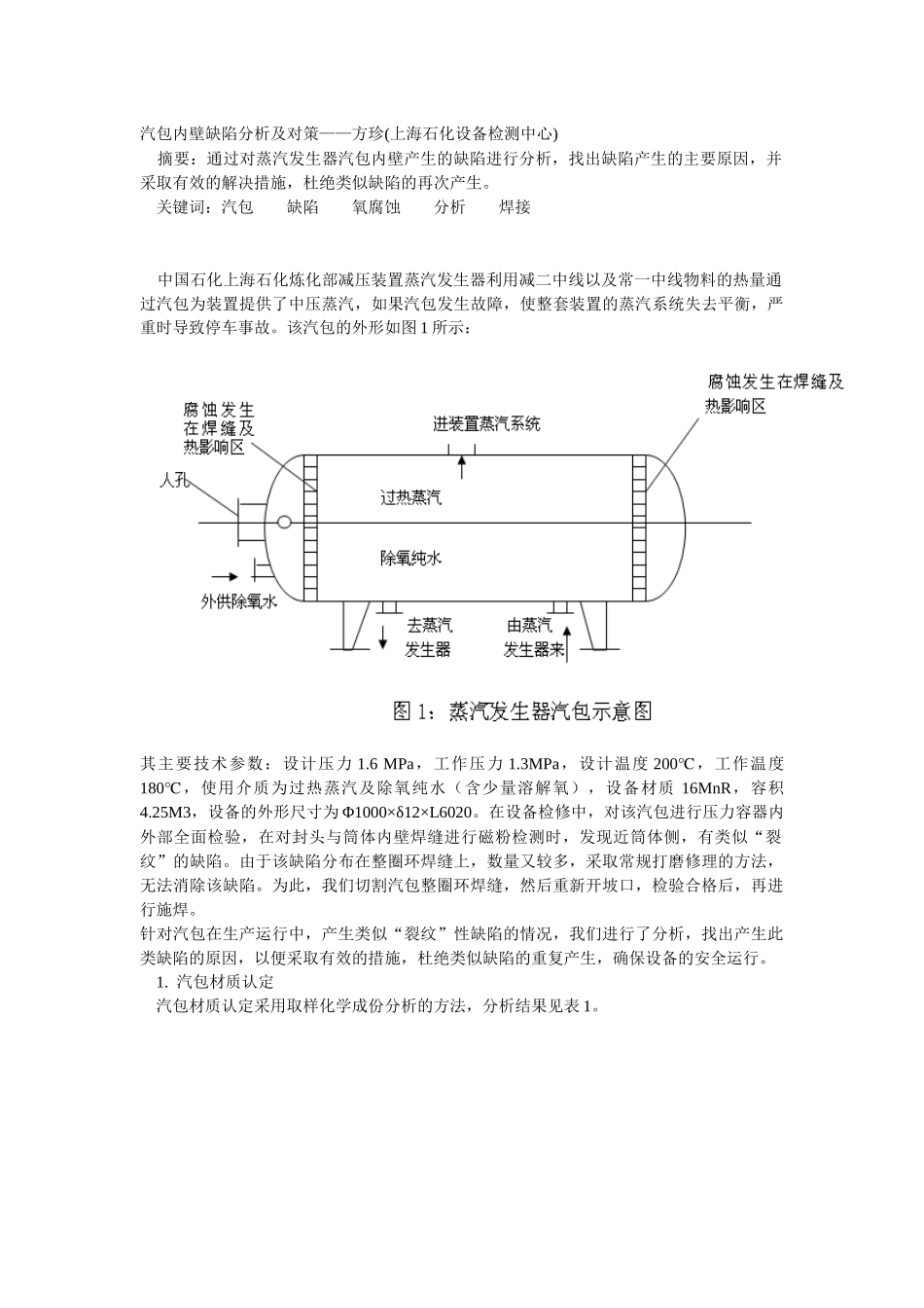 汽包内壁缺陷分析及对策方珍(上海石化设备检测中心..._第1页