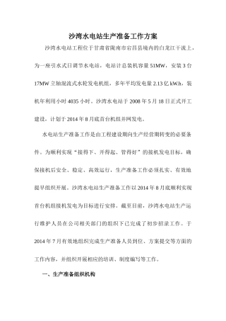 某水电站生产准备工作方案