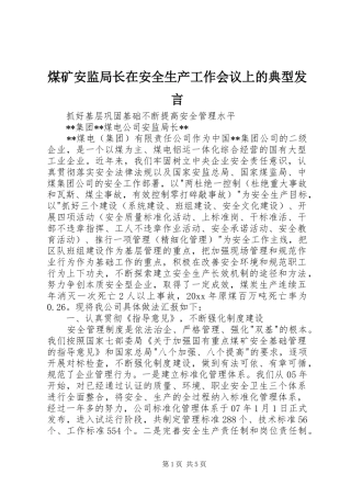 煤矿安监局长在安全生产工作会议上的典型发言稿