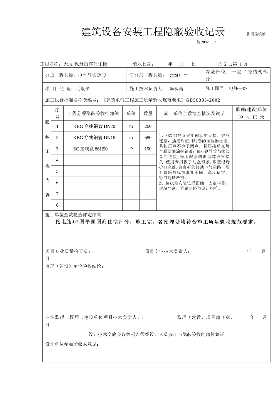 建筑设备安装工程隐蔽验收记录(商住楼)_第1页