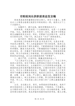 市财政局长供职前表态发言