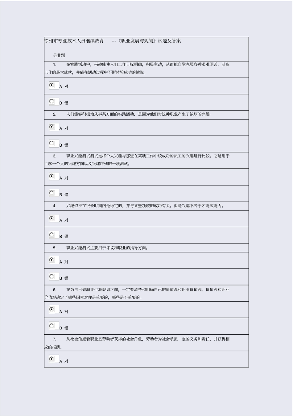 2018年徐州市专业技术人员继续教育职业发展与规划试卷-94分_第1页