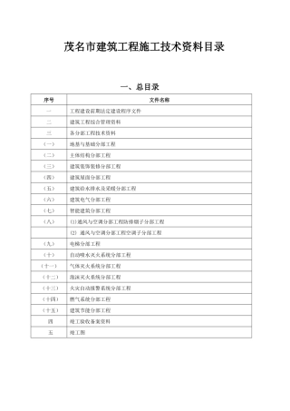 茂名市建筑工程施工技术资料目录