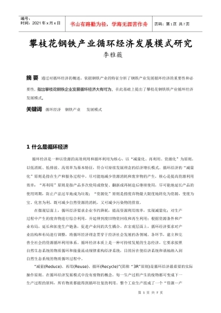 攀枝花钢铁产业循环经济发展模式研究