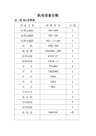 机电设备台账