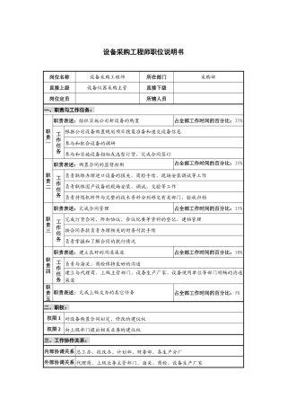 仪器生产企业设备采购工程师职位说明书