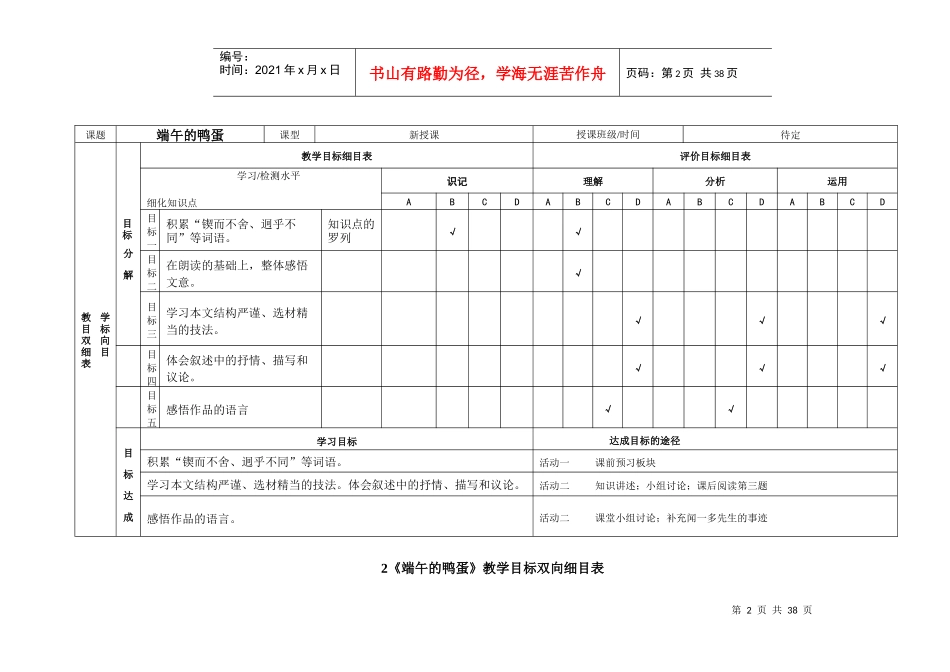 教学目标双向细目表_第2页