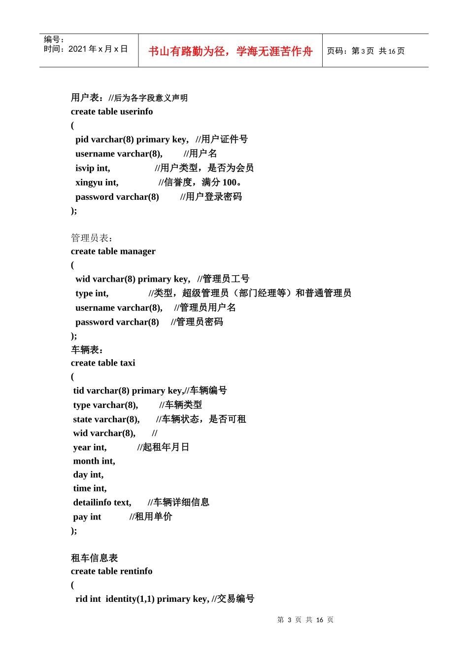 数据库课程设计报告(汽车租赁管理系统)_第3页