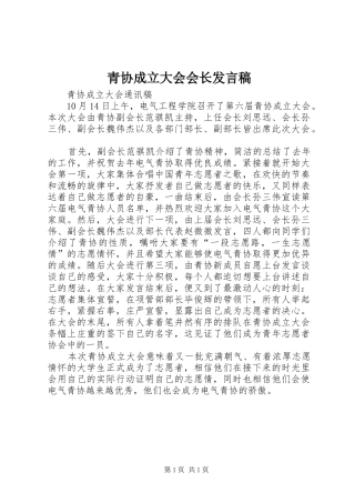 青协成立大会会长发言稿范文