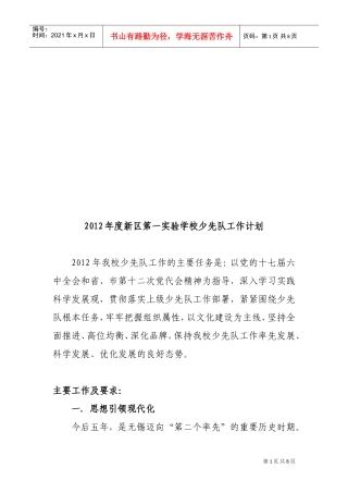 新区第一实验学校年度少先队工作计划