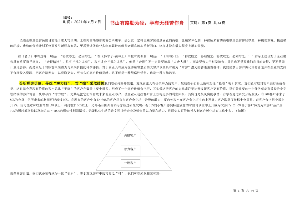 整形医院流程客服部养客计划_第1页