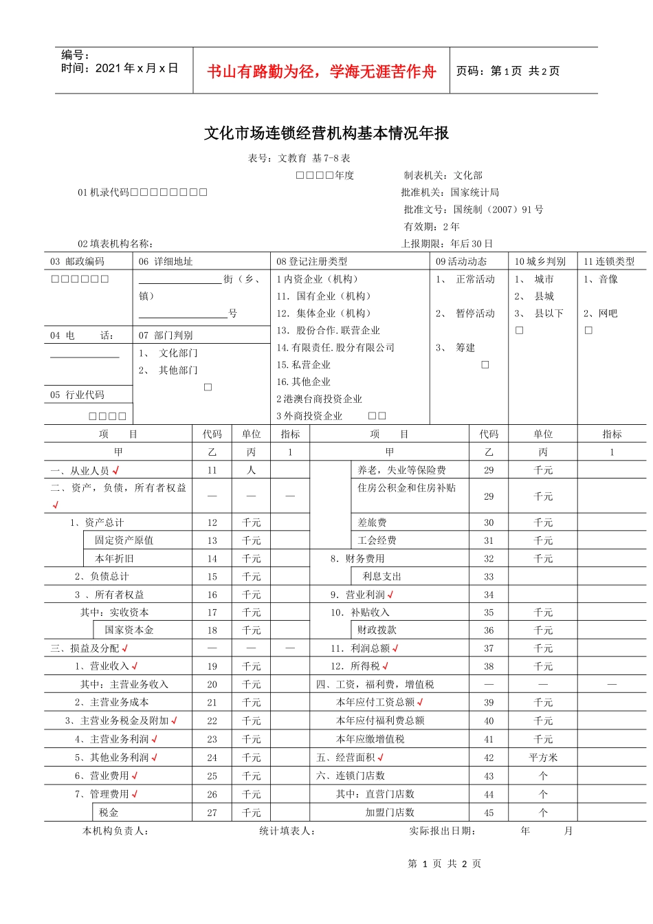 文化市场连锁经营机构基本情况年报_第1页