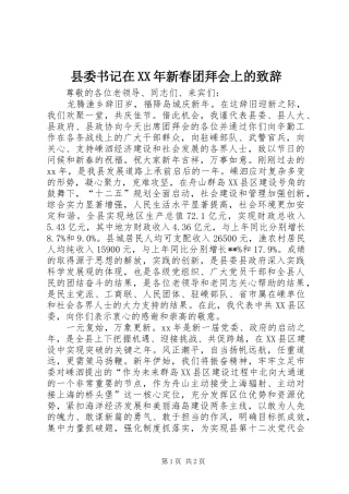县委书记在XX年新春团拜会上的演讲致辞