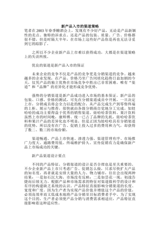 新产品入市的渠道策略分析报告