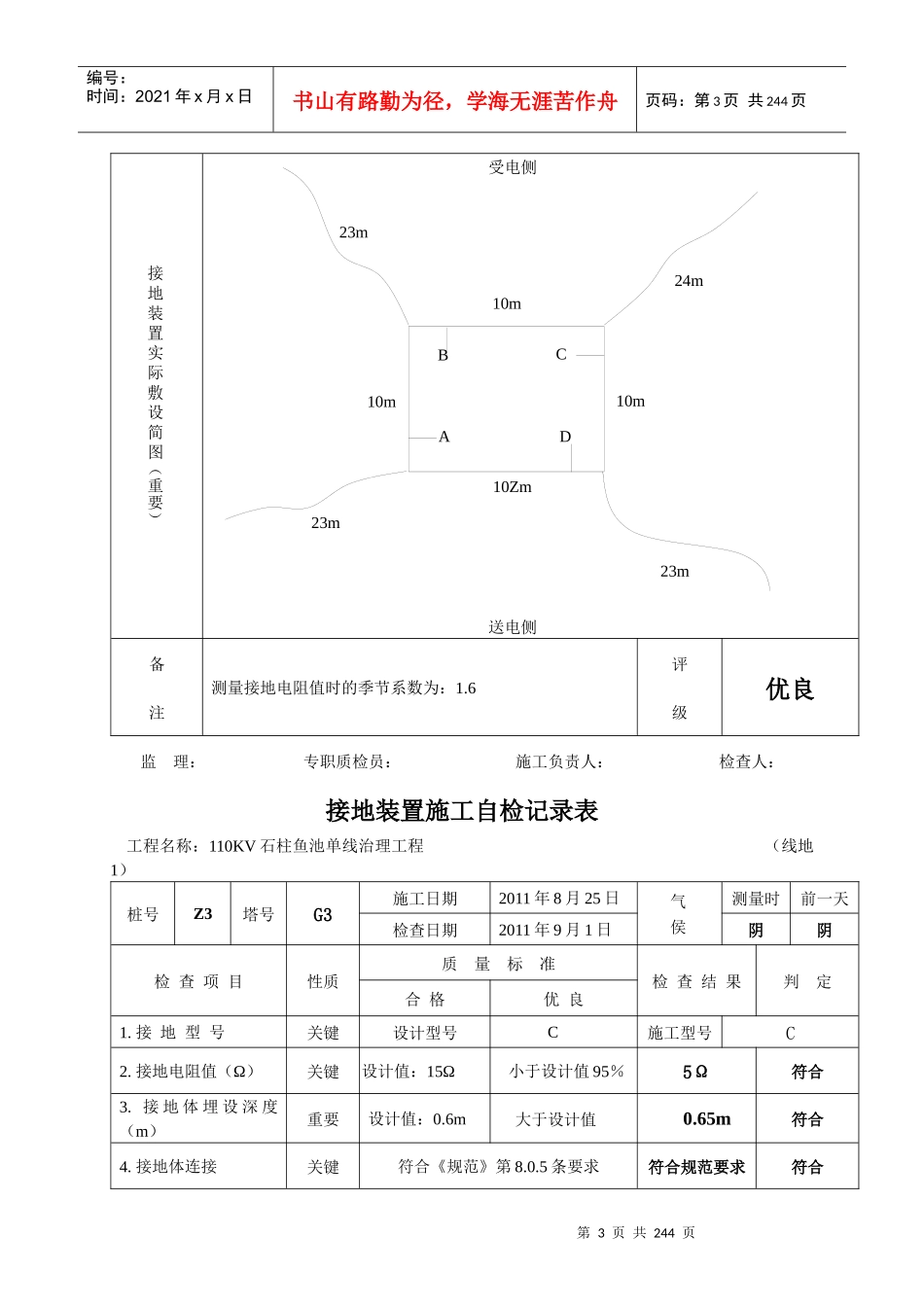 接地装置施工检查及评级记录_第3页