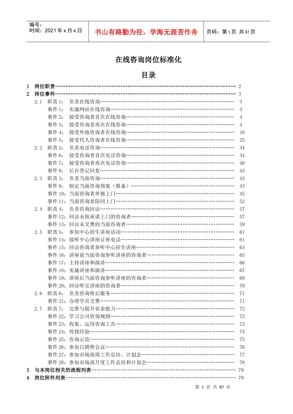 教育培训机构在线咨询师工作标准化范文_第1页
