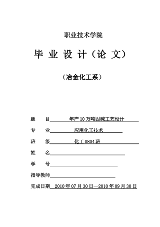 年产10万吨离子膜法生产工艺设计