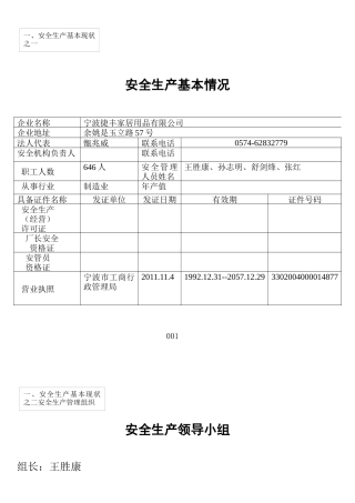 安全生产基本情况表格