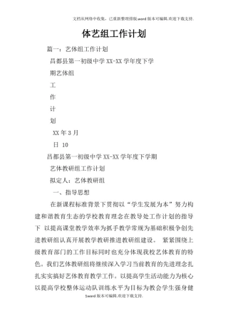 体艺组工作计划