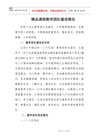 教学团队建设情况